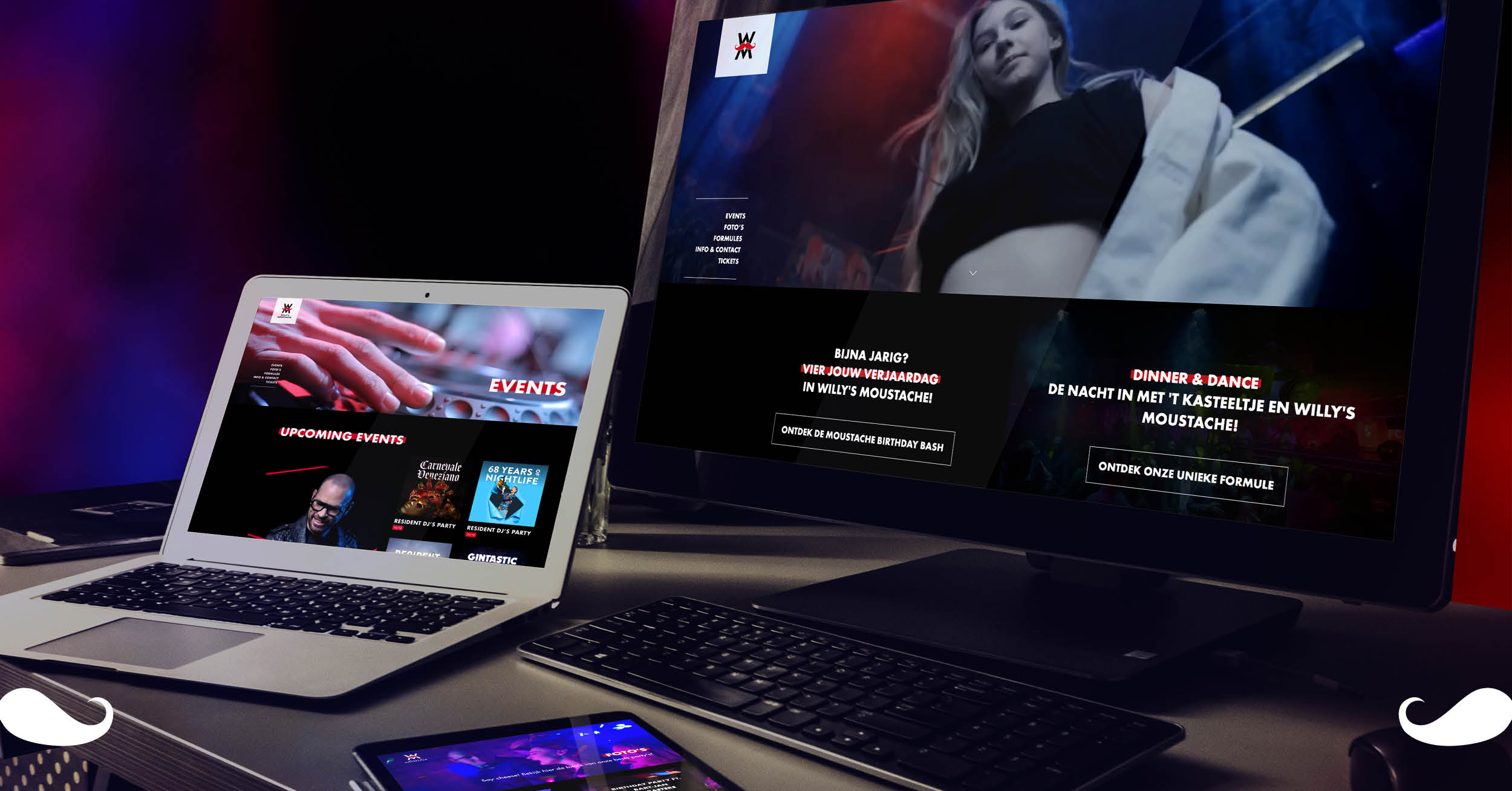 Aankondiging van de nieuwe website van Willy’s Moustache op sociale media.
